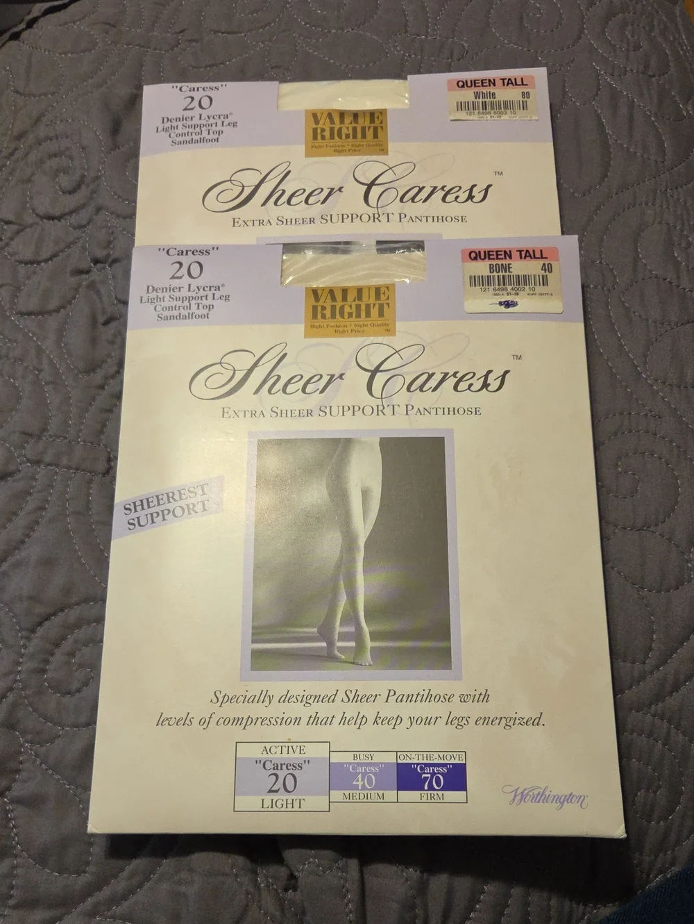 Sheer Caress Extra Sheer Support Pantyhose in Bone/White (2) Queen Tall